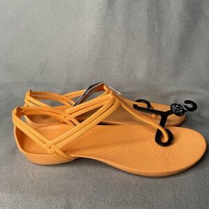 NEW!‎ CROCS ISABELLA RARE T-Strap Flat Sandals Women's Cantaloupe Orange Size 8